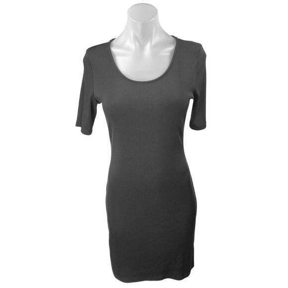 MNG Mango Women's Black Rib Knit Scoop Neck Short Sleeve Mini Bodycon Dress Sz 8 - Picture 1 of 3